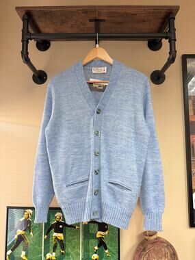 70s Cooper Shag Rac Vintage Heather Blue Orlon Mohair Cardigan Sweater Sears